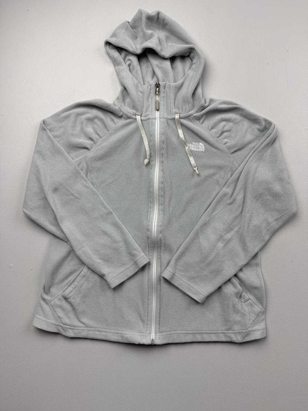 The North Face Hoodie Sweatshirt Womens Large Gray Full Zip Fleece Pockets Logo